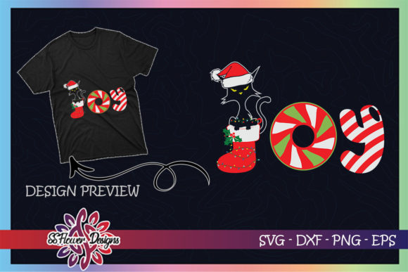 Black Cat Merry Christmas Joy Candy Graphics & T-Shirt