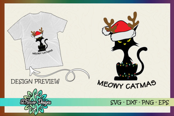 Funny Cat Reindeer Meowy Christmas Light: Graphics & T-Shirt Designs