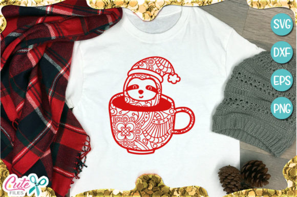 Zentangle Sloth Christmas: Graphics for T-Shirt Designs